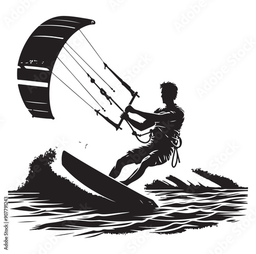 Kitesurfing Kite Surfing silhouette vector on white background.