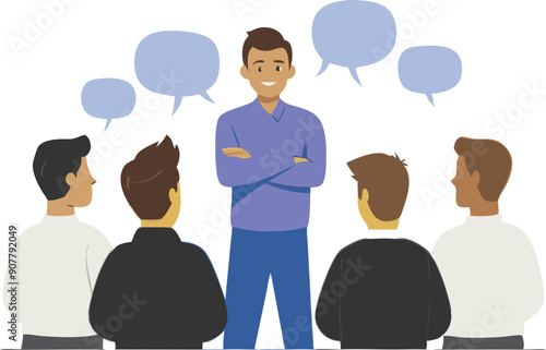 A leader engages with peers in a discussion, encouraging the exchange of ideas in a collaborative manner.