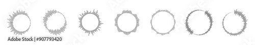 Obraz na płótnie Black radial sound wave line pattern set. Circle sound wave. Audio music equalizer. Vector design w salonie