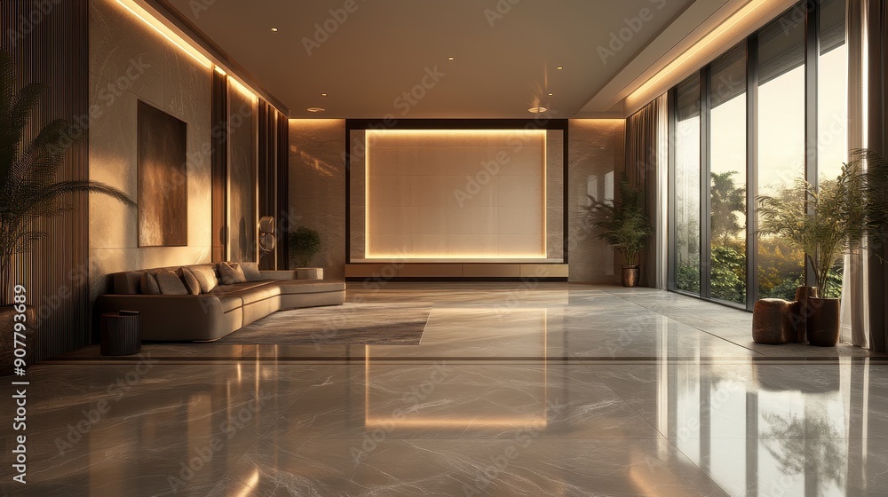 Fototapeta premium 3D background of a luxurious room with modern decor and lighting