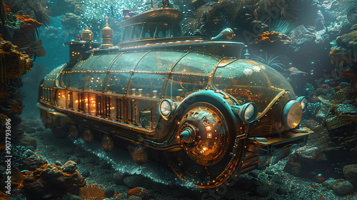 steampunk submarine underwater photo