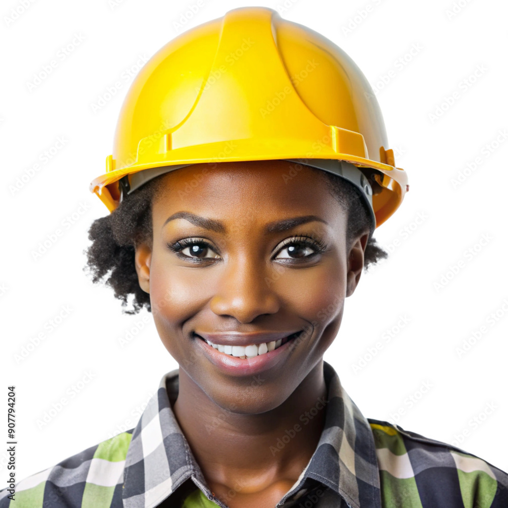A portrait photo of a black female construction worker, isolated on white background A portrait photo of a black female construction worker, isolated on white background
