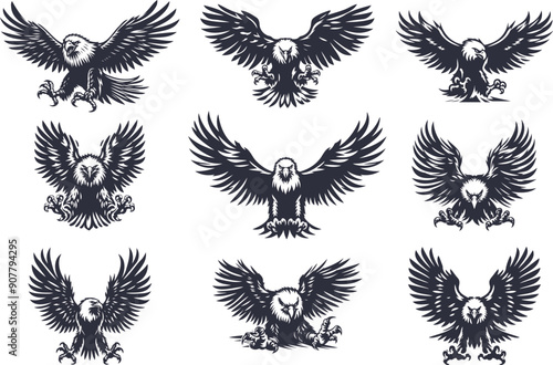 Bald eagle large bird of prey eagle in the collection of stencil illustrations