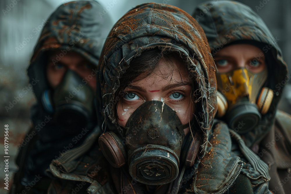 Picture of person wear protective gas mask in destroyed city generative Ai Picture of person wear protective gas mask in destroyed city generative Ai