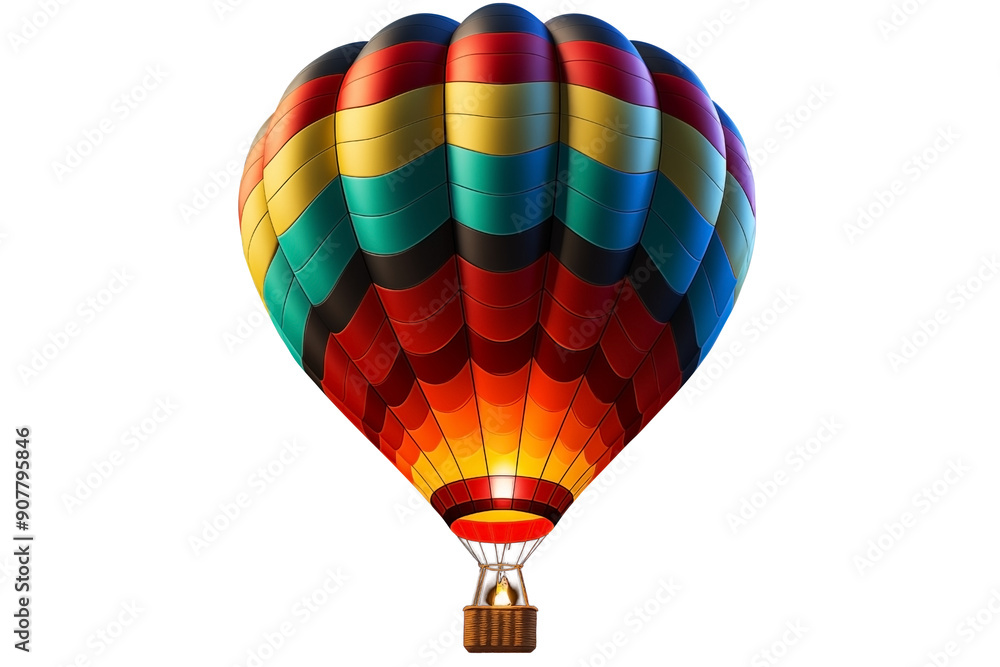 Naklejka premium Front View of a Flying Hot-air balloon PNG Colored air balloon isolated on white and transparent background - Airborne Ballooning Air travel Concept