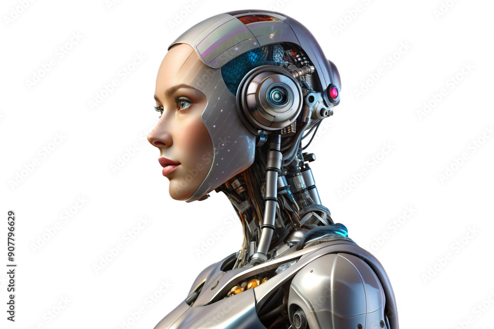 A side view of a woman robot cyborg on a transparent background png isolated A side view of a woman robot cyborg on a transparent background png isolated