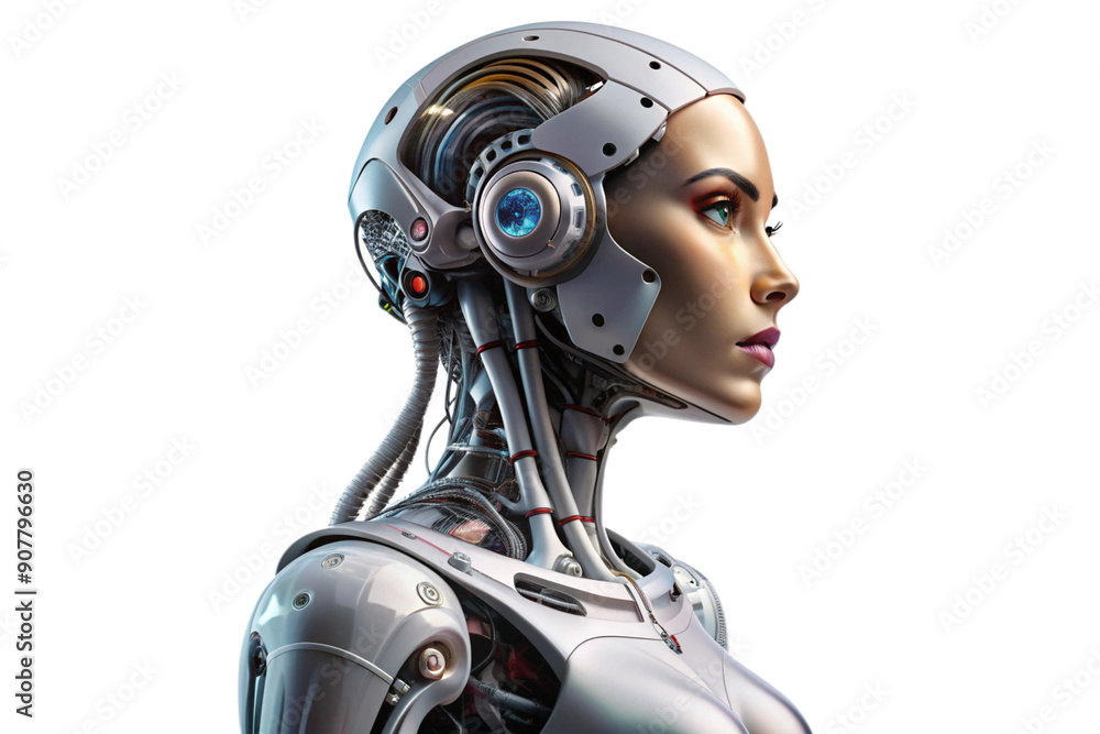 A side view of a woman robot cyborg on a transparent background png isolated A side view of a woman robot cyborg on a transparent background png isolated