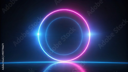 A Glowing Pink and Blue Circular Neon Light Frame © arri