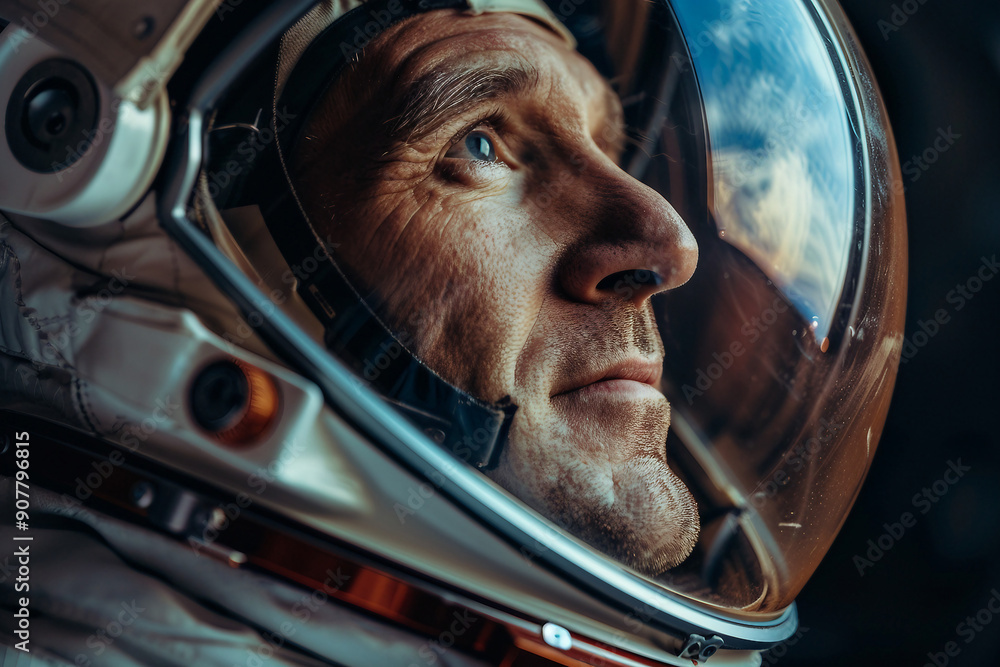 Closeup Generative AI picture of astronaut male female floating through space galaxy planet moon stars Closeup Generative AI picture of astronaut male female floating through space galaxy planet moon stars