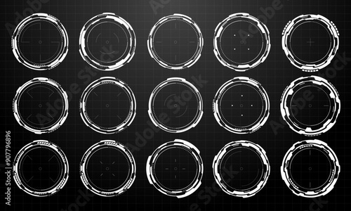 Set of sci fi white circle user interface elements technology futuristic design modern creative on black background vector