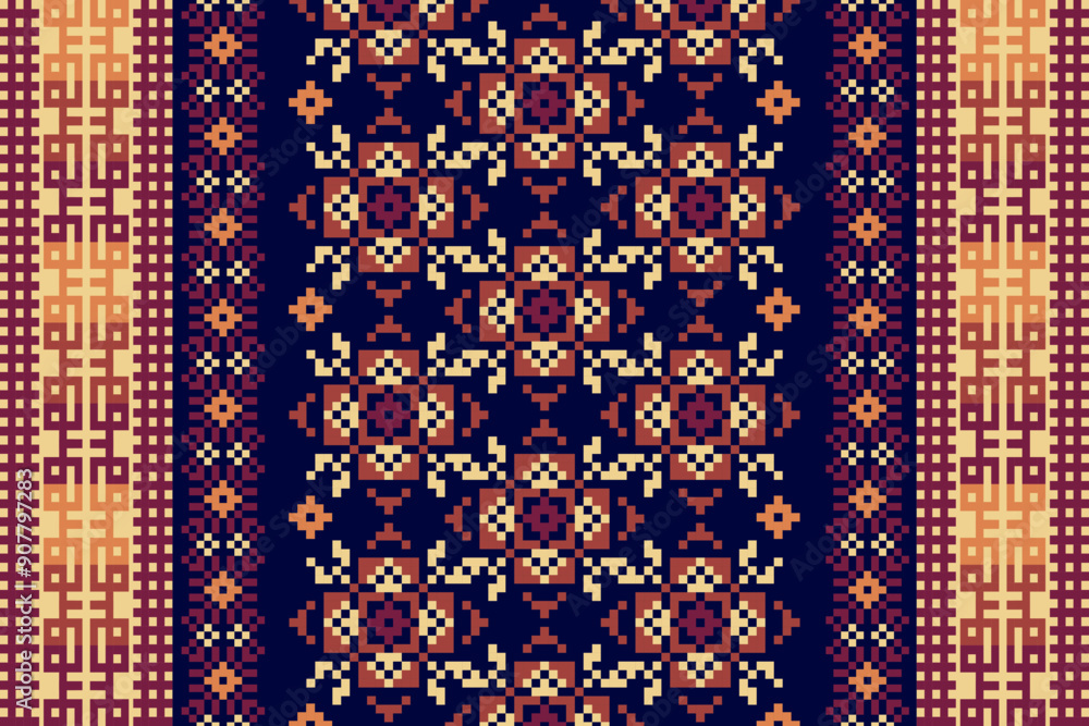 Cross Stitch pattern with Floral Designs. Traditional cross stitch needlework. Geometric Ethnic pattern, Embroidery, Textile ornamentation, fabric, Hand stitched pattern, Cultural stitching pixel art. Cross Stitch pattern with Floral Designs. Traditional cross stitch needlework. Geometric Ethnic pattern, Embroidery, Textile ornamentation, fabric, Hand stitched pattern, Cultural stitching pixel art.