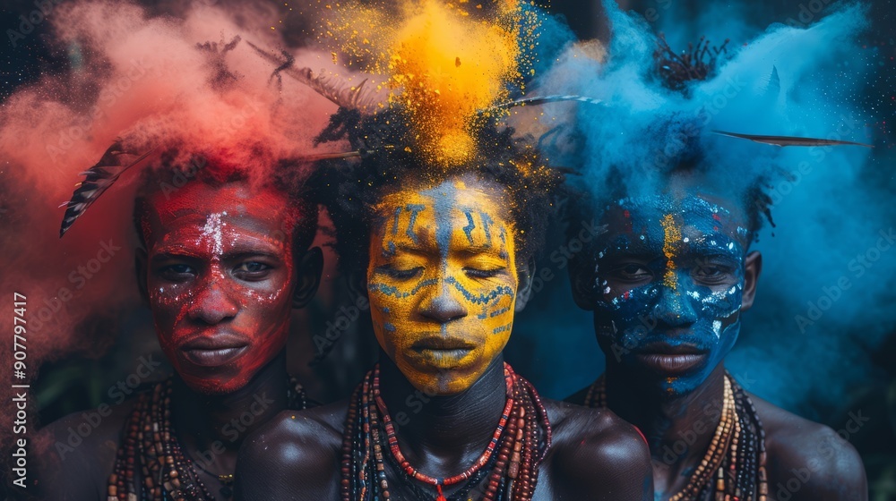 indigenous Festival, Color powder spray, Global indigenous group photo, copy space indigenous Festival, Color powder spray, Global indigenous group photo, copy space