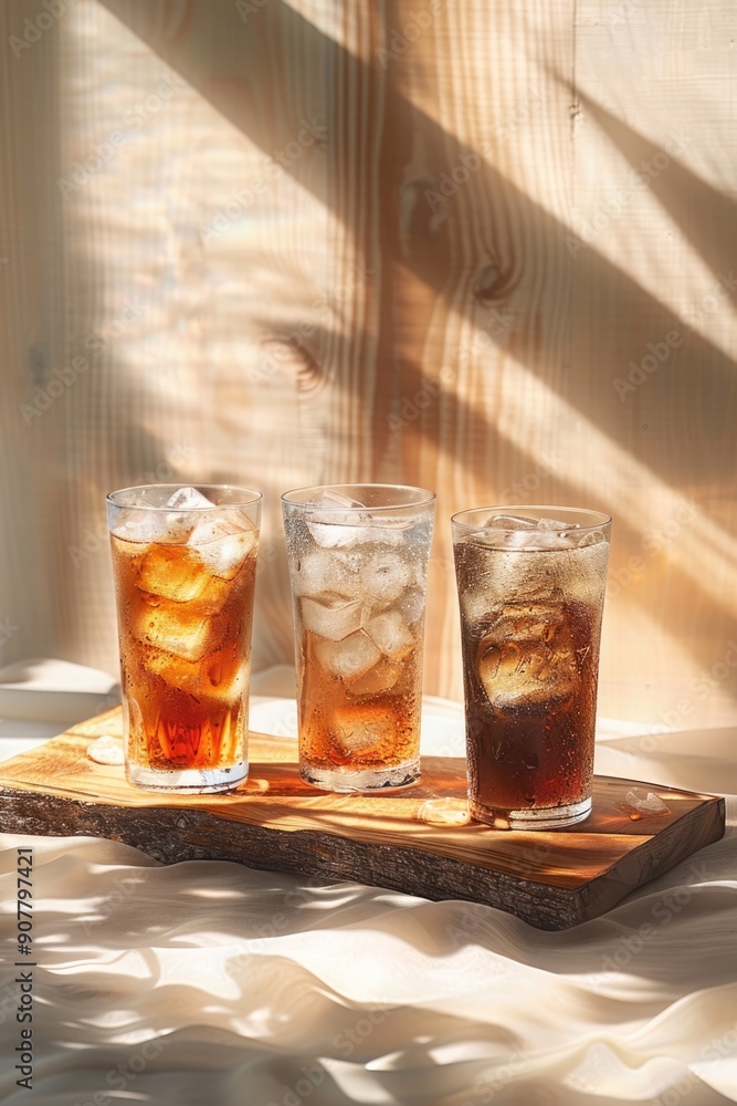 Soda drinks in glass on outdoor background. Soda drinks in glass on outdoor background.