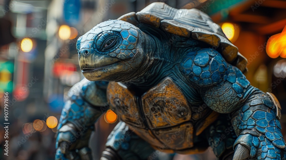 Blue and Yellow Armored Turtle Statue Blue and Yellow Armored Turtle Statue