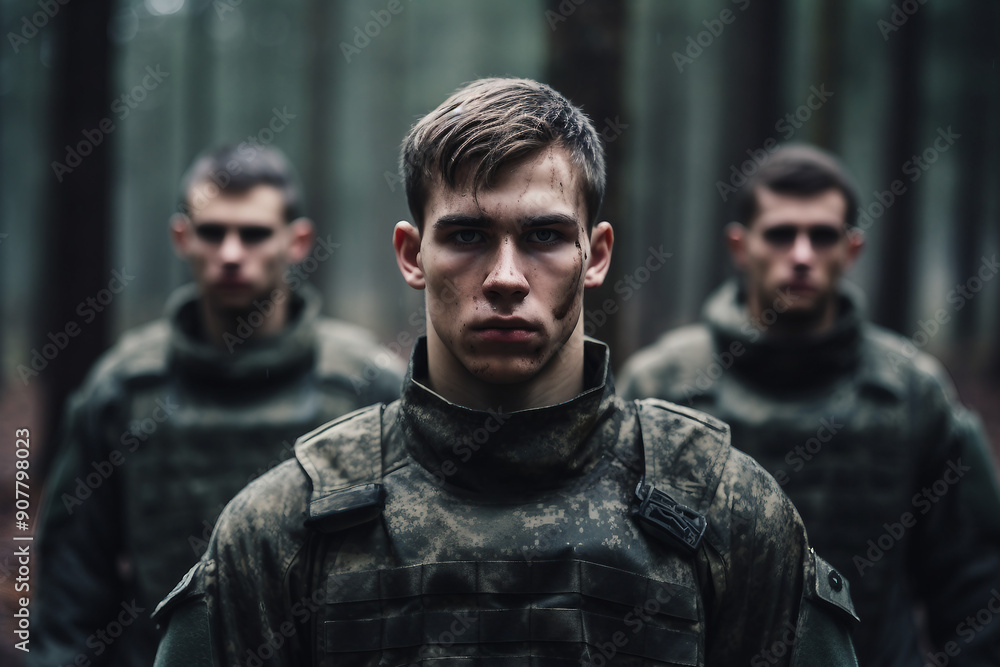 Modern soldiers fully equipped and facing the camera in military formation generative ai Modern soldiers fully equipped and facing the camera in military formation generative ai