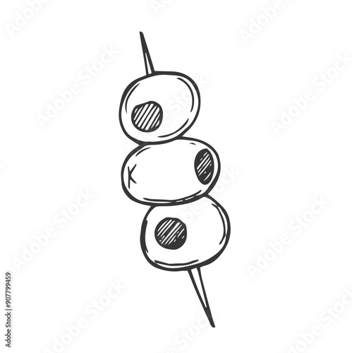 Sketch skewer olive icon isolated Food clipart Vector stock illustration