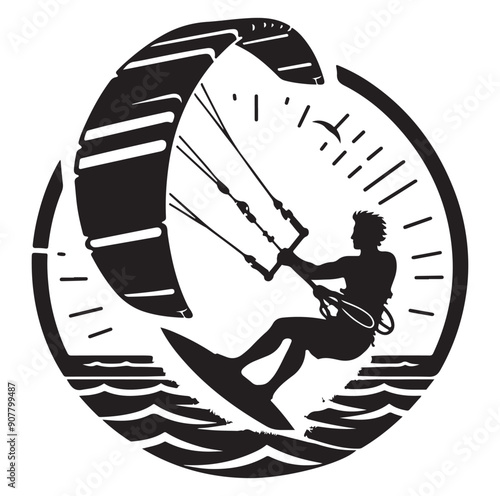 Kitesurfing Kite Surfing silhouette vector on white background.