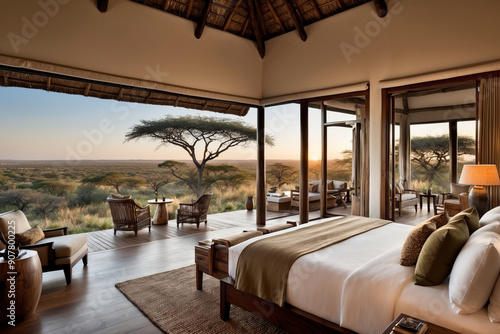 Luxury safari lodge with stunning views, five-star accommodations, and guided tours for an unforgettable wildlife experience.