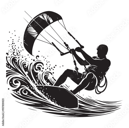 Kitesurfing Kite Surfing silhouette vector on white background.