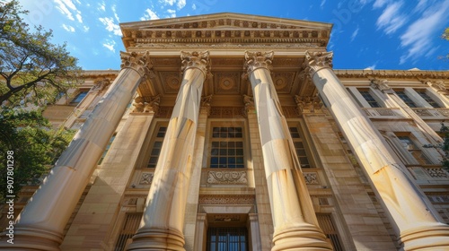 Ornate Columns on Classic Building Facade.