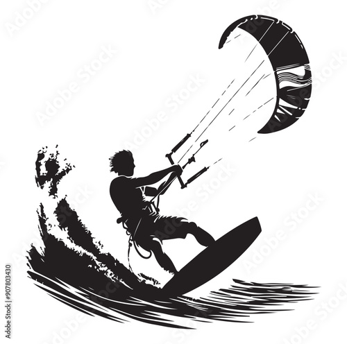 Kitesurfing Kite Surfing silhouette vector on white background.