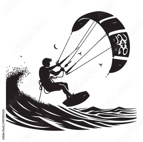 Kitesurfing Kite Surfing silhouette vector on white background.