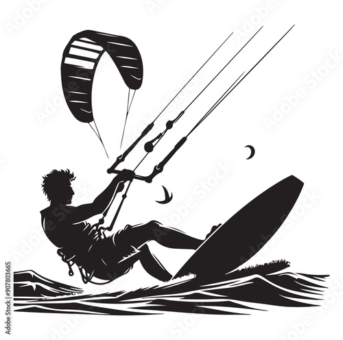 Kitesurfing Kite Surfing silhouette vector on white background.