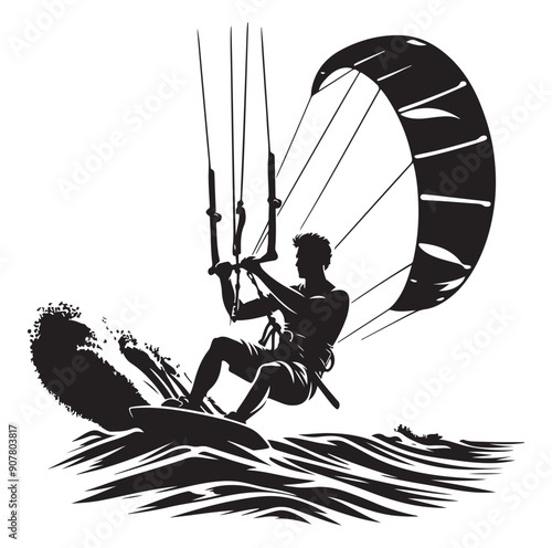 Kitesurfing Kite Surfing silhouette vector on white background.
