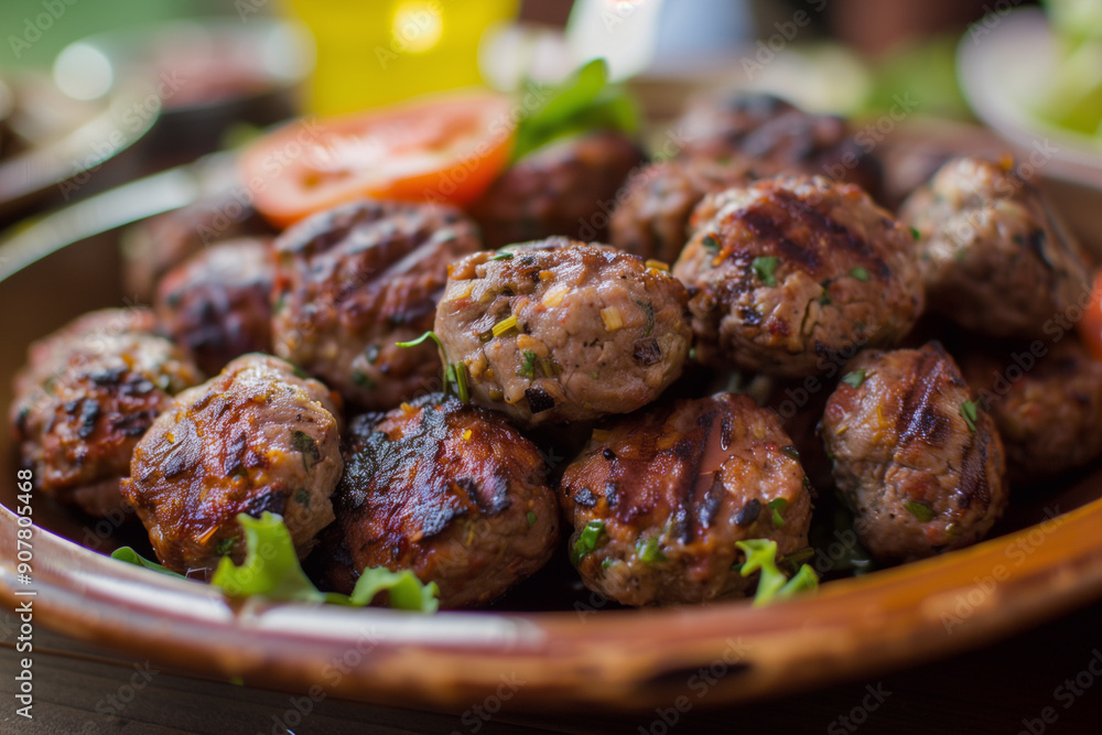 Turkish kofte. Round shaped balls of dry meatballs and french fries. Turkish kofte. Round shaped balls of dry meatballs and french fries.