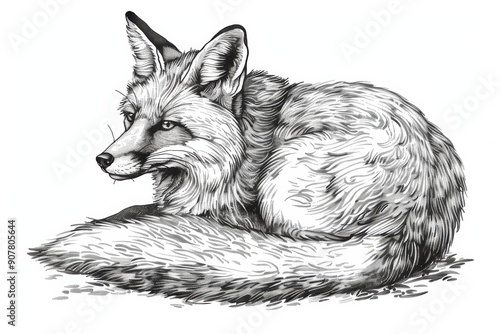 engraving isolated fox illustration ink sketch. Wild animal background