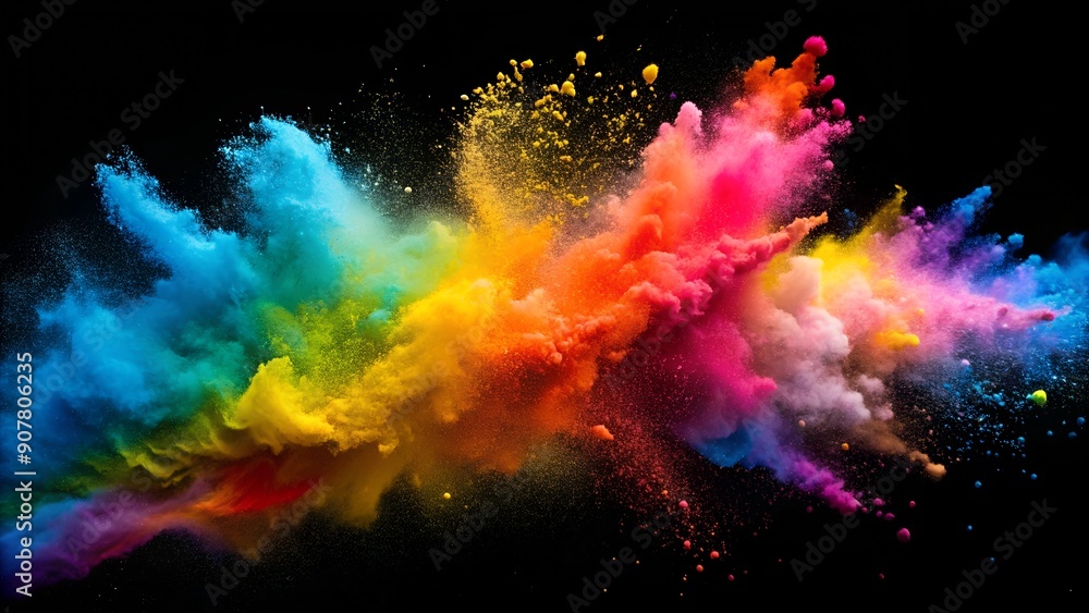Vibrant Colorful Powder Spray on Dark Background with Bold Color Scheme and Voluminous Forms, Artistic Abstract Explosion of Pigments Vibrant Colorful Powder Spray on Dark Background with Bold Color Scheme and Voluminous Forms, Artistic Abstract Explosion of Pigments