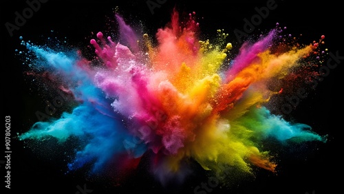 Vibrant Colorful Powder Spray on Dark Background with Bold Color Scheme and Voluminous Forms, Artistic Abstract Explosion of Pigments photo