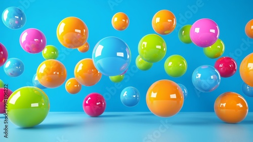 A colorful room with many different colored balls floating in the air. The room is bright and cheerful, with the balls of different colors creating a sense of playfulness and fun photo