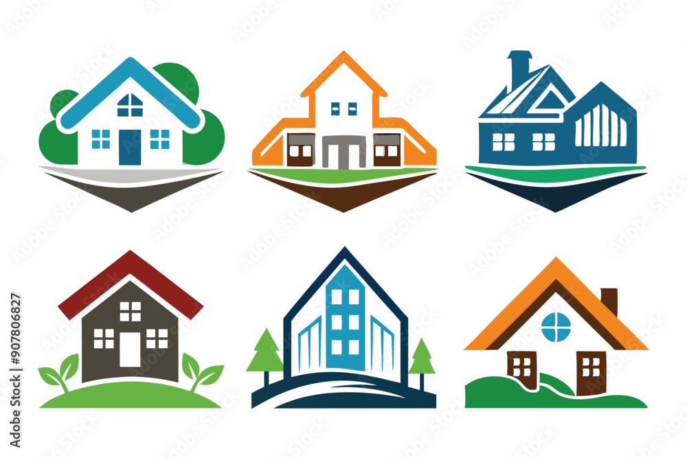 Set of Colorful Home and Building Logo Designs Set of Colorful Home and Building Logo Designs