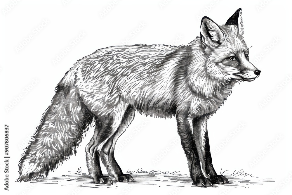engraving isolated fox illustration ink sketch. Wild animal background engraving isolated fox illustration ink sketch. Wild animal background