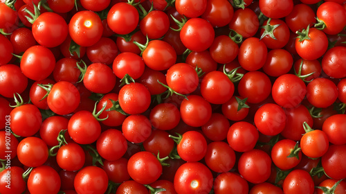 Organic cherry tomato close-up, vegetable background, top view © J