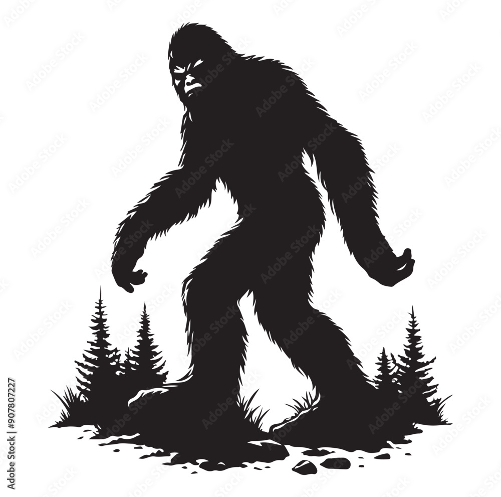 Fototapeta premium Bigfoot silhouette vector art.
