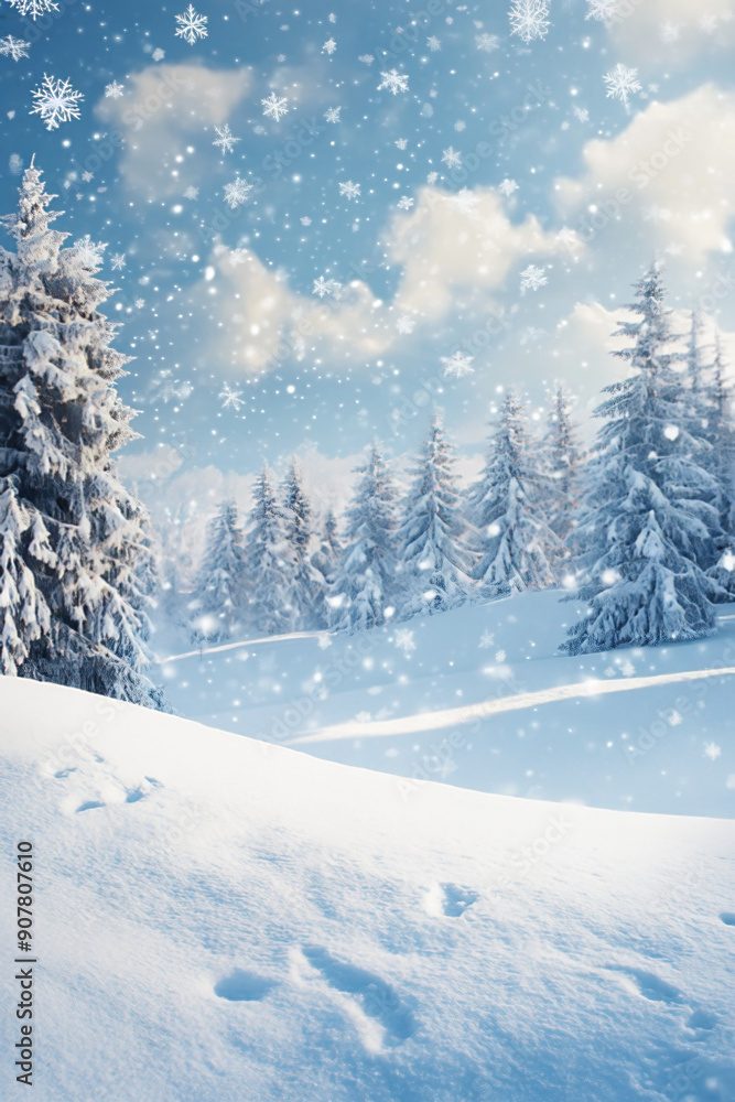 Naklejka premium Schneelandschaft mit Schneeflocken