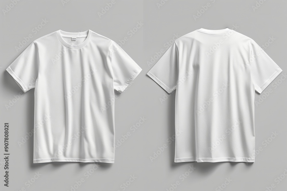 White t-shirt template on gray background, front and back view. Mockup for design print presentation White t-shirt template on gray background, front and back view. Mockup for design print presentation
