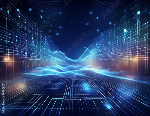 Digitaler Hintergrund  ideal f  r technische Prozesse  neuronale Netzwerke  k  nstliche Intelligenz  Daten  bertragung und -sicherheit  digitale Speicherung  Multimedia-Pr  sentationen  wissenschaft
