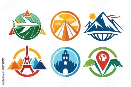 Colorful Travel Destination Icons