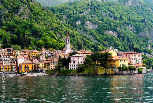 Vászonkép Lake como, Italy-April 26, 2024: Charming Lakeside Village on Lake Como