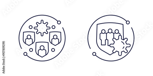 immune population and herd immunity line icons on white