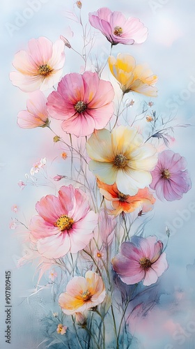 Delicate Floral Watercolor Wallpaper with Soft Pastel Colors