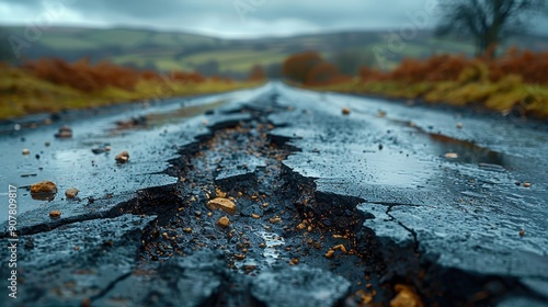 Pothole on Rural Road After Rain