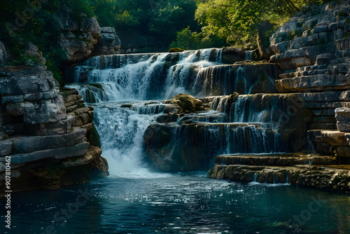 Waterfall in a Forest Realistic Image