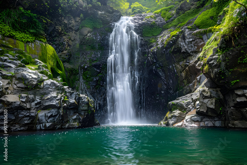 Waterfall in a Lush Green Forest - Photo