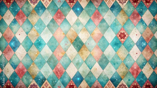 Alice in Wonderland themed watercolor pattern with grunge diamond Victorian background, Alice in Wonderland