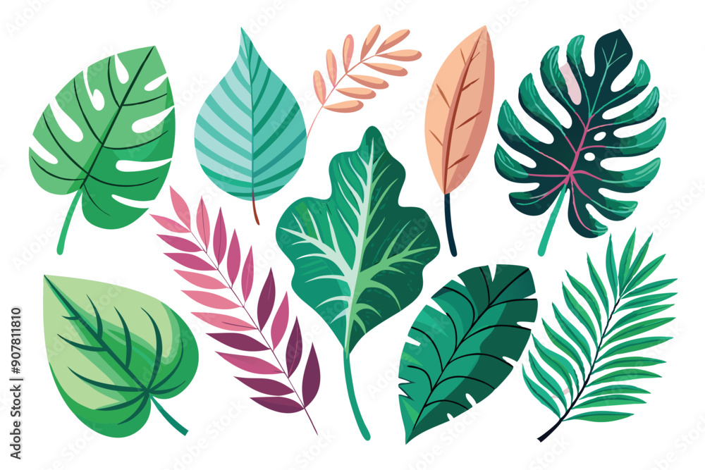 Collection of Colorful Tropical Leaves and Branches Collection of Colorful Tropical Leaves and Branches