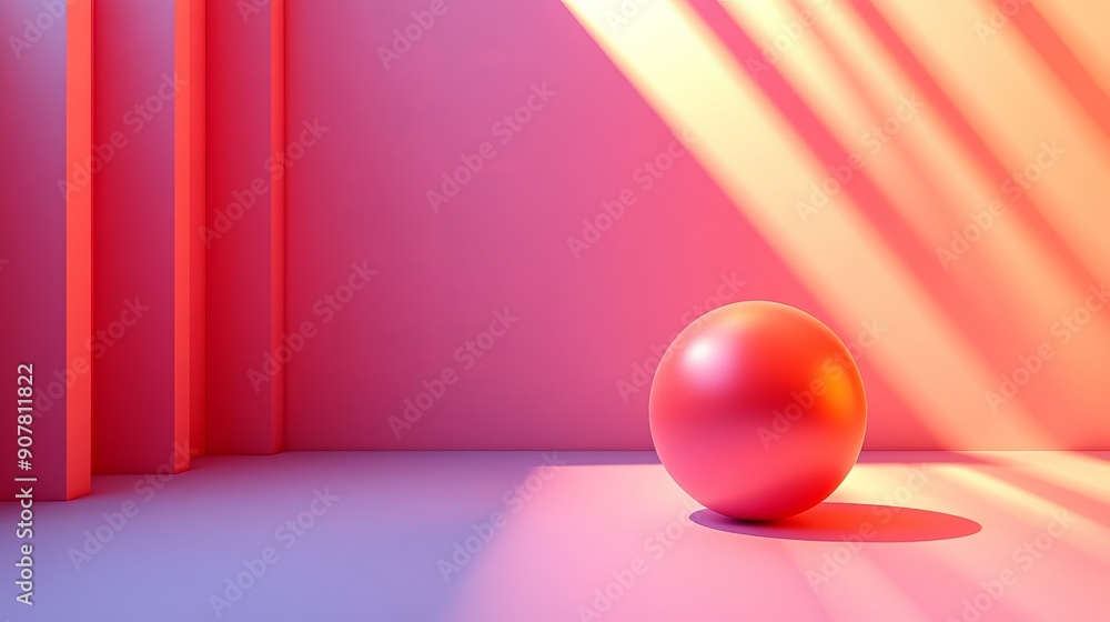 A red ball is sitting in a room with pink walls A red ball is sitting in a room with pink walls